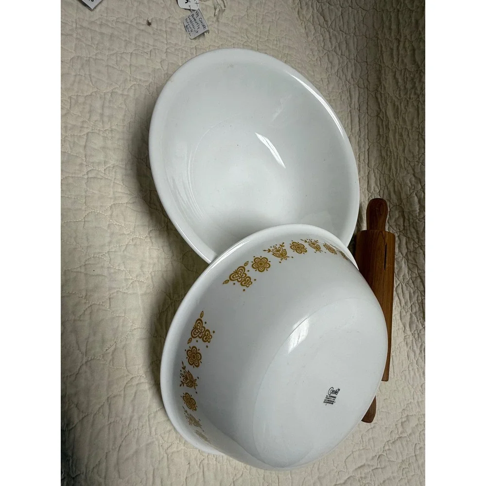 XL (10.25) Corelle Gold  Butterfly serving Bowls Set of 2 Vintage Corning